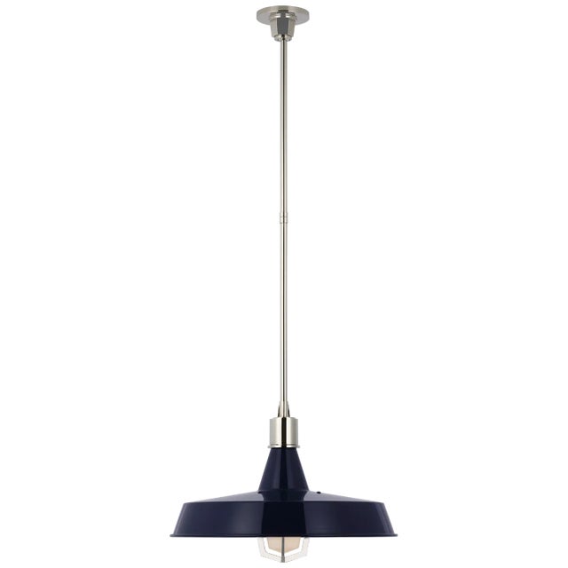 Fitz XL Pendant in Polished Nickel with Navy Shade Designer: Thomas O'Brien Fixture Height: 14.5" Min. Custom Height:...