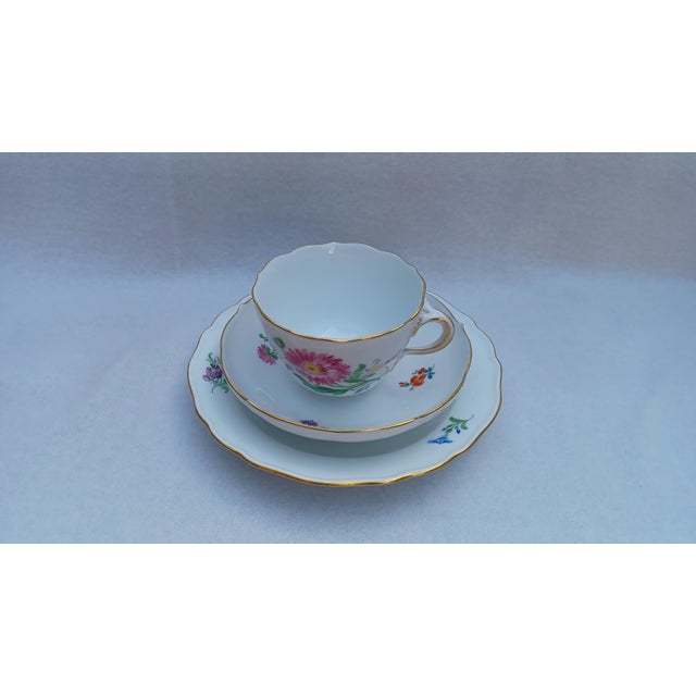 Mid-Century Modern Vintage Porcelain Coffee and Tea Trio Set with Hand-Painted Aster Motif from Meissen, 1970, Set of 3 For Sale - Image 3 of 15