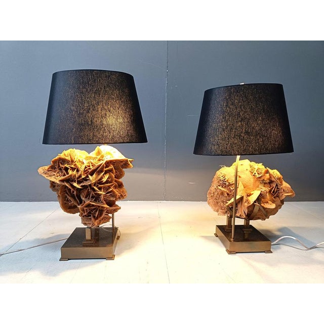 Stone Rose and Brass Table Lamps, 1970s, Set of 2 For Sale - Image 10 of 12