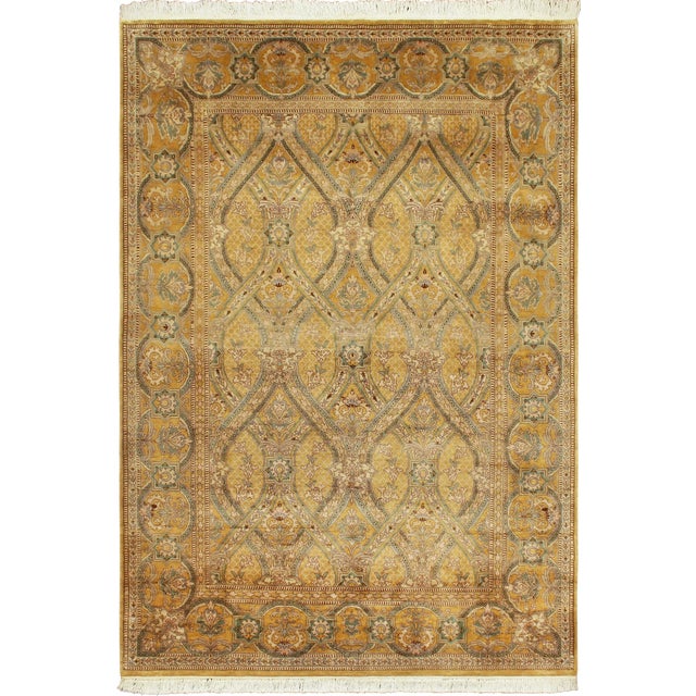 Art Nouveau 1990's Pak-Persian Gold/Green Wool Rug - 6'0'' X 8'7'' For Sale - Image 9 of 9