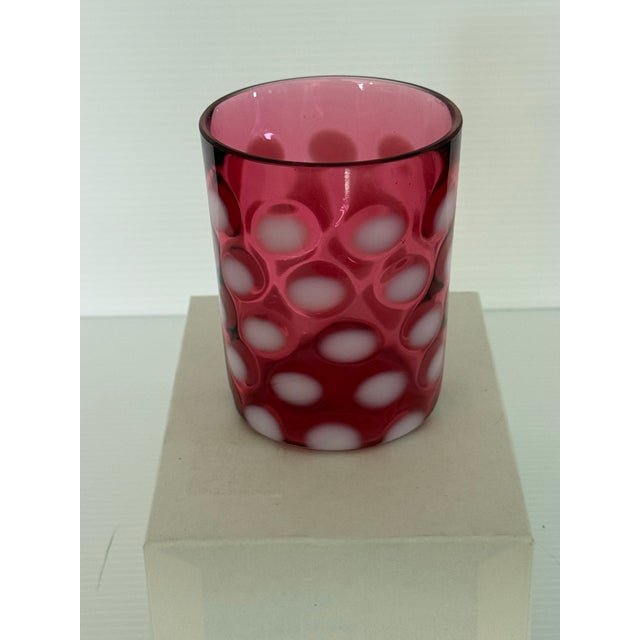 Mid 20th Century Mid 20th Century Hand-Blown Cranberry Art Glass Controlled Bubble Tumbler Vase 3.5” Tall For Sale - Image 5 of 10