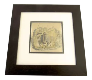 Mid 20th Century "Fisherman" Watercolor and Pen Painting by Thomas Reilly Dibble, Framed