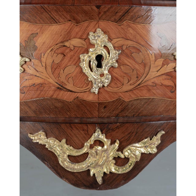 French Louis XV Style Marble Top Marquetry Commode For Sale - Image 11 of 13