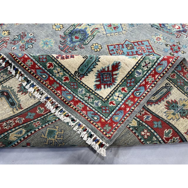 Blue-Gray Kazak Wool Tribal Area Rug, Natural Dye, 6'4" X 9'8" For Sale - Image 14 of 15