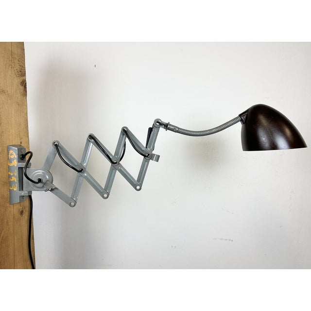 Industrial Grey Scissor Wall Lamp from Elektroinstala, 1960s For Sale - Image 9 of 15