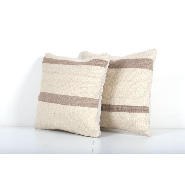 Mid-Century Modern Striped Organic Hemp Kilim Pillow Cover - a Pair For Sale - Image 3 of 4