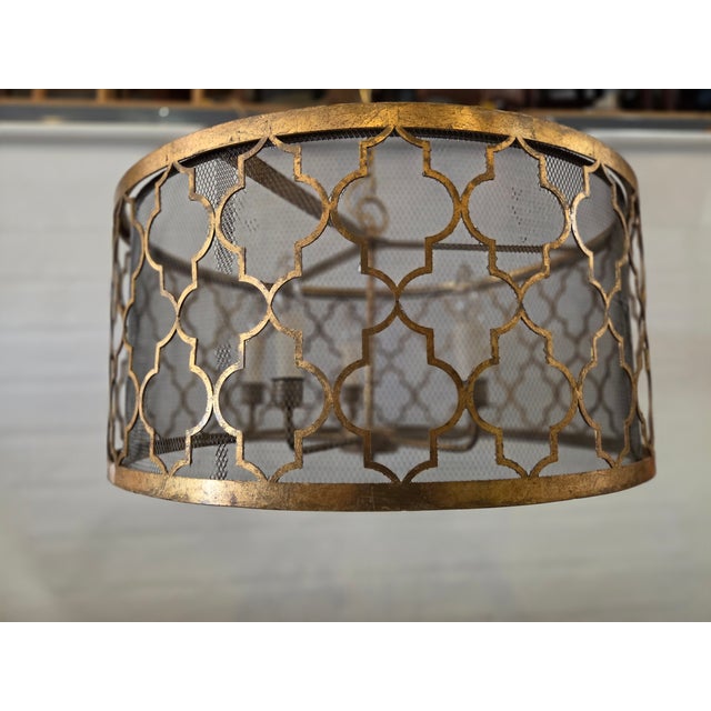 Vintage Drum Trellis Chandlier 5 Light Gold Leaf For Sale - Image 4 of 9