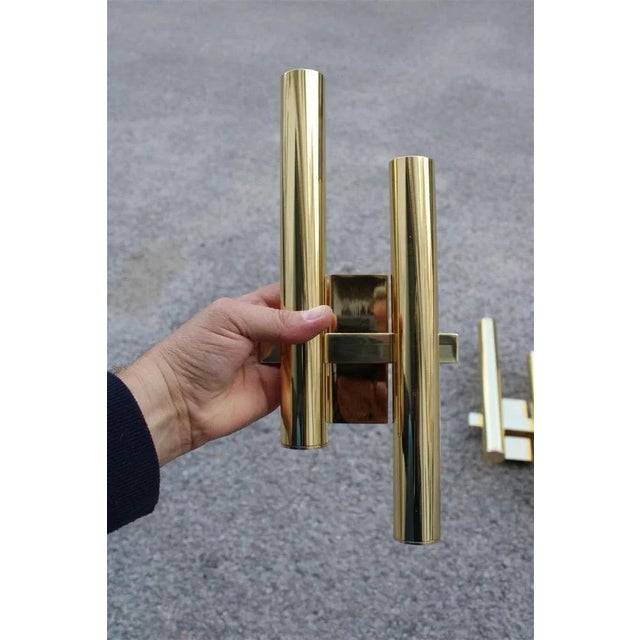 Wall Lights in Solid Polished Brass from Sciolari, 1970s, Set of 2 For Sale - Image 9 of 10