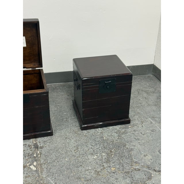 Coffee Pottery Barn Emmett Zen Brown Trunk Side Tables, Pair For Sale - Image 8 of 12