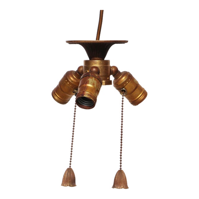 1950s Vintage Leviton Brass Ceiling Light With Three Pull Chain, Made in Usa For Sale