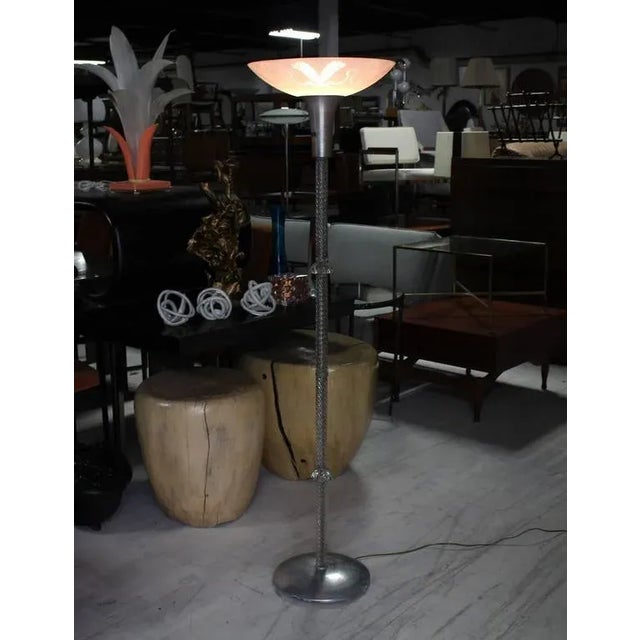 Very nice Mid-Century Modern twisted glass and metal floor lamp.