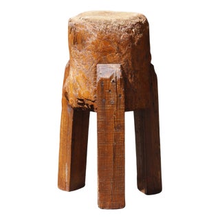Antique Brutalist Wood Farm Tripod Chopping Block, 1890s For Sale