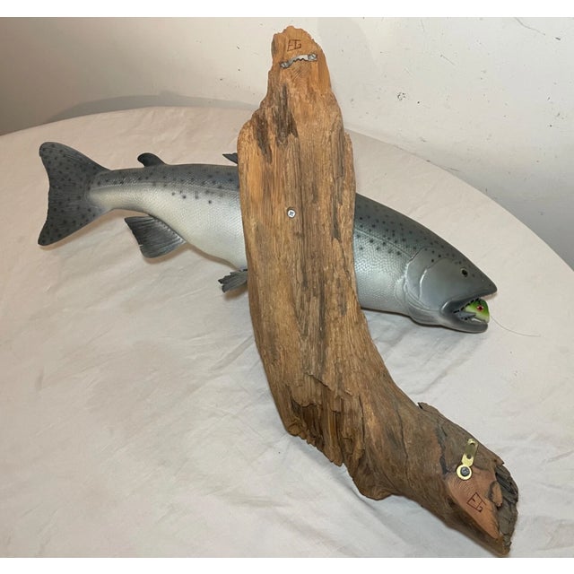Vintage Handmade Eg Carved Wood Silver Wall Fish Mount Trophy Sculpture For Sale - Image 13 of 16