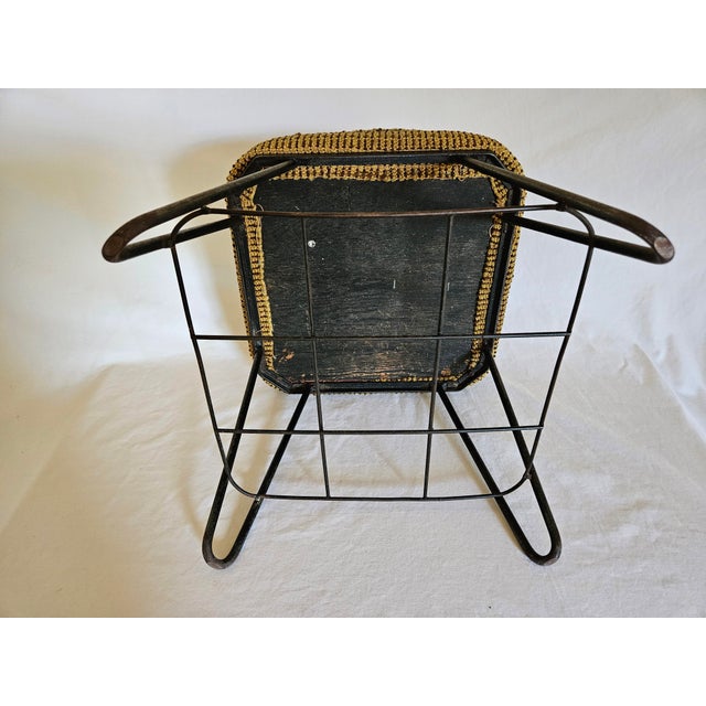 Mid-Century Modern 1950s MCM Hairpin Wrought Iron Upholstered Foot Stool For Sale - Image 3 of 5