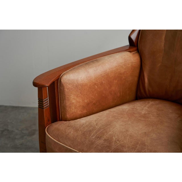 Vintage Art Deco Chair in Oak and Cognac Leather, 1980s For Sale - Image 12 of 14