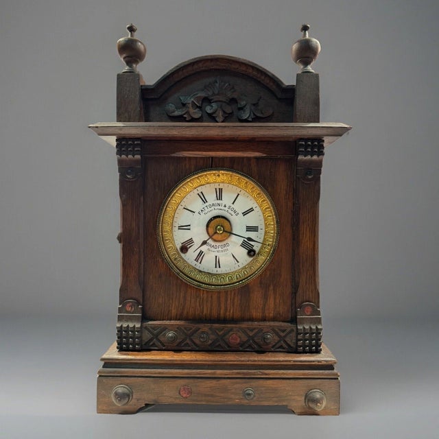 Wood Antique English Parlor Mantel Clock by Fattorini & Sons - Patented Alarm For Sale - Image 7 of 9