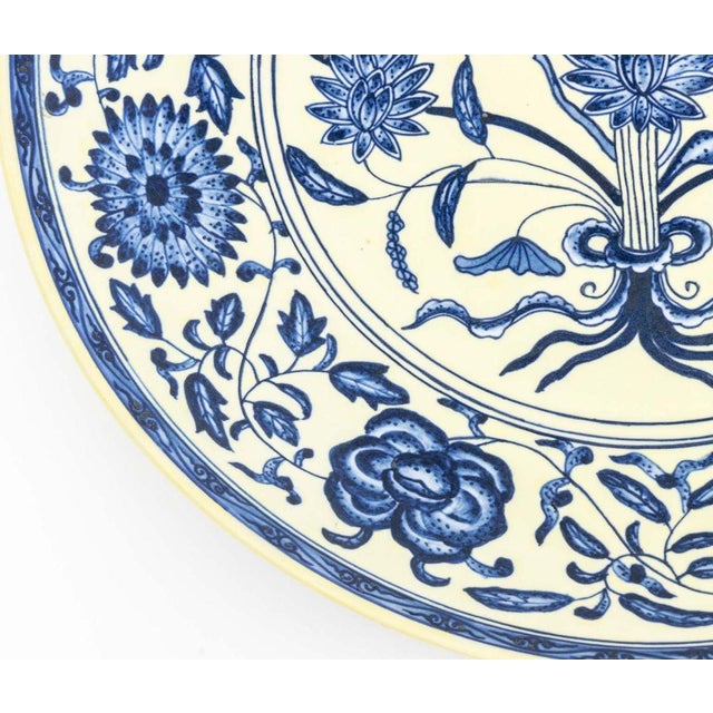 Chinese Blue & White Lotus Motif Porcelain Charger For Sale - Image 4 of 9