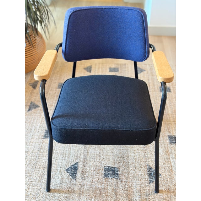 2010s Jean Prouvé for Vitra Armchair, 1951 Design – Blue & Black (Pair Available) For Sale - Image 5 of 13