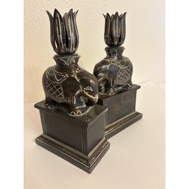1920's Art Deco Style Antique Elephant Bookends and Candleholders For Sale - Image 4 of 4