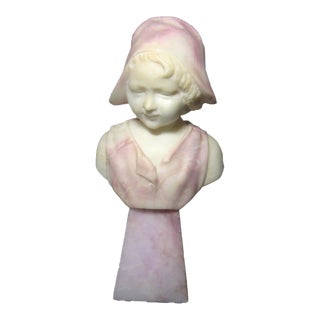 Late 19th Century Girl Bust Carved Pink Alabaster For Sale