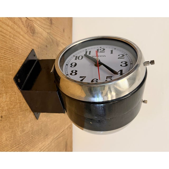 Metal Vintage Black Kappa Ship Double Sided Wall Clock, 1980s For Sale - Image 7 of 18