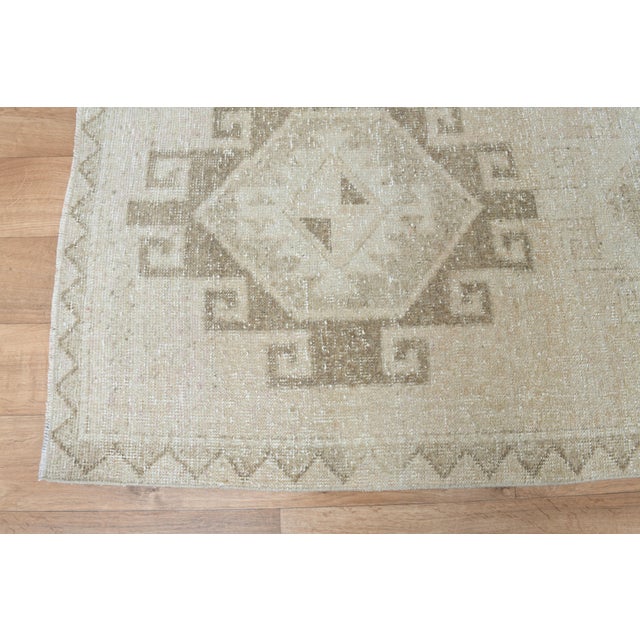 1970s Vintage Handmade Wool Cotton Beige Runner Rug For Sale - Image 4 of 11