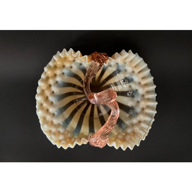 Mid-Century Modern Vintage Murano Art Glass Basket with Opaline Bowl and Pink Twisted Handle, Italy, 1960s For Sale - Image 3 of 9