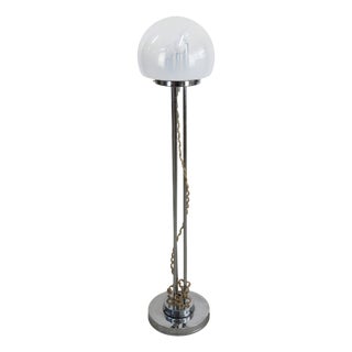 Space Age Floor Lamp in Chromed Metal and Opal Glass, 1970s For Sale