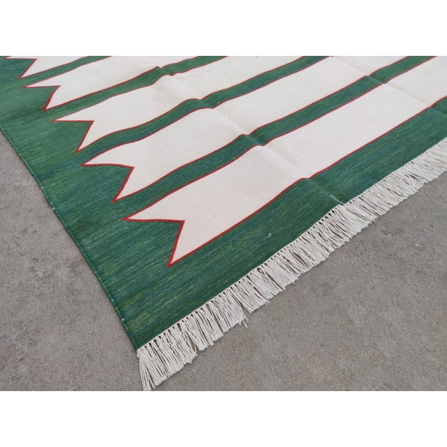 Not Yet Made - Made To Order Handmade Green and Red Geometric Border and Cream Fringe Cotton Rug For Sale - Image 5 of 11