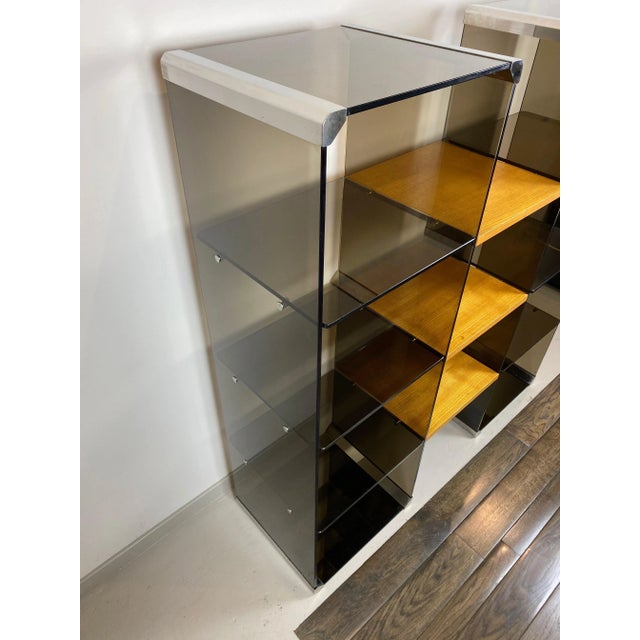Metal Chrome, Smoked Glass & Wood Bookshelf Étagère by Gallotti & Radice, Italy, 1970s For Sale - Image 7 of 15