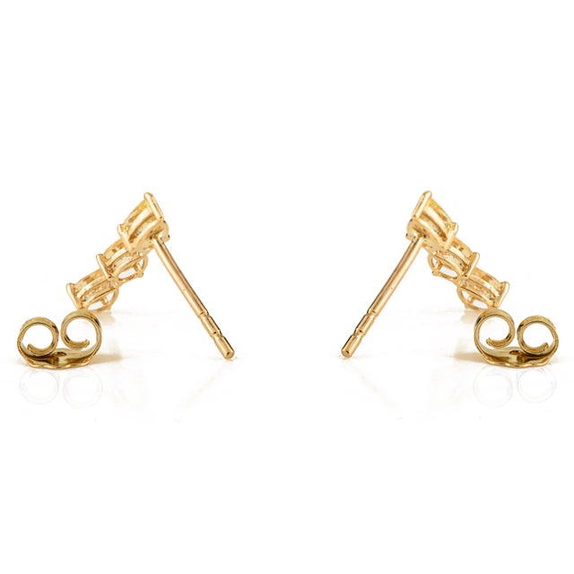 Canary Yellow Modern 1.16 Ct Yellow Sapphire Three Stone Minimalist Stud Earrings in 14k Gold- A Pair For Sale - Image 8 of 14