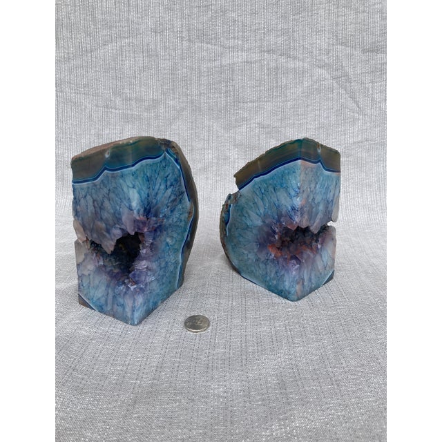 Stone Vintage Blue Agate Geode Bookends- a Pair For Sale - Image 7 of 12