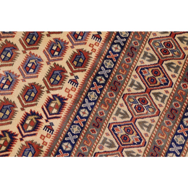 Textile Boho Chic Vintage Shirwan Beige/Blue Wool Rug - 7'3''x10'2'' For Sale - Image 7 of 10