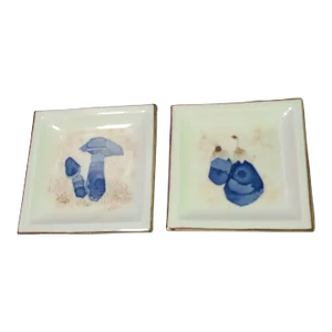 Vintage Otagiri o.m.c Japan Mushroom Eggplant Hors d'Oeuvre Square Plates- Set of 2