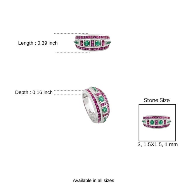 Unique 2.23 Carat Ruby & Emerald Sterling Silver Dome Band Ring for Women - Size 7 For Sale - Image 10 of 12