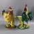 Pair of Jerome Massier French Majolica figural vases which feature a pair of chickens - a cockerel and a hen, stood in...