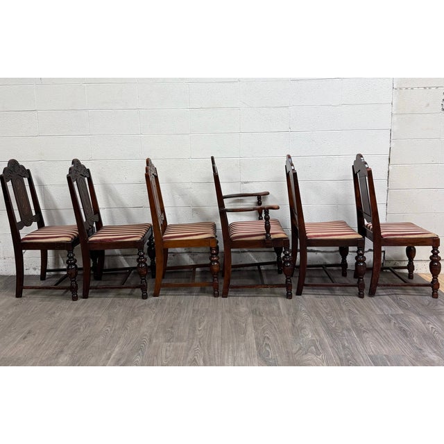 English Antique English Tudor Jacobean Revival Dining Chairs - Set of 6 For Sale - Image 3 of 6