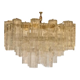 1980s Trocci Clear Glass Tube Chandelier For Sale