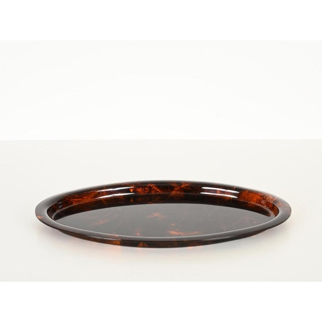Plastic Mid-Century Oval Serving Tray in Tortoiseshell Acrylic Glass from Dior, Italy, 1970s For Sale - Image 7 of 13