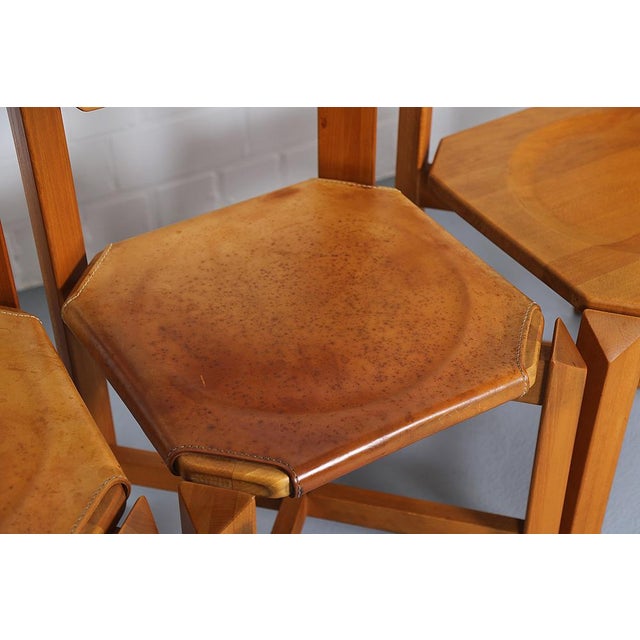 Dining Chairs in Beech & Cognac Leather by Pierre Chapo, 1960s, Set of 4 For Sale - Image 6 of 18