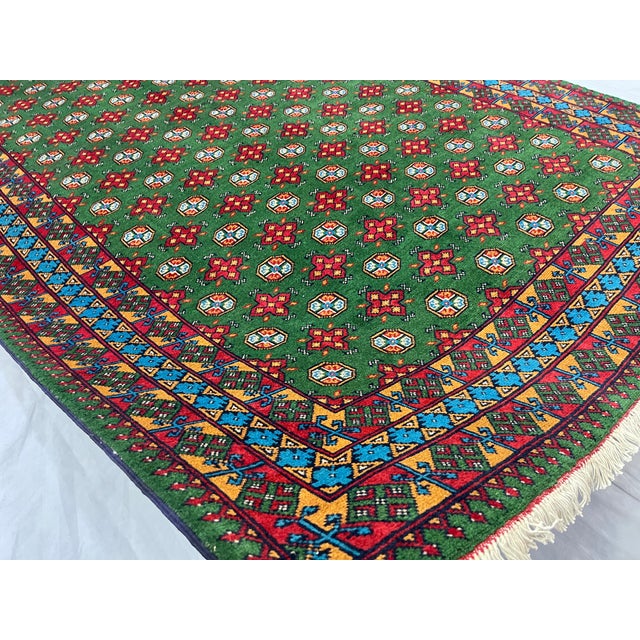 Green Turkmen Mori Gul Tribal Wool Area Rug, 6'7" X 10'3" For Sale - Image 11 of 16