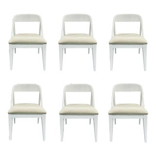 Modern White Wood Curved Back Dining Chairs Set .Of 6 For Sale