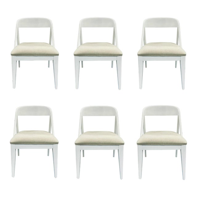Modern White Wood Curved Back Dining Chairs Set .Of 6 For Sale