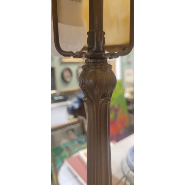 Metal Antique Slag Glass Table Lamp For Sale - Image 7 of 11