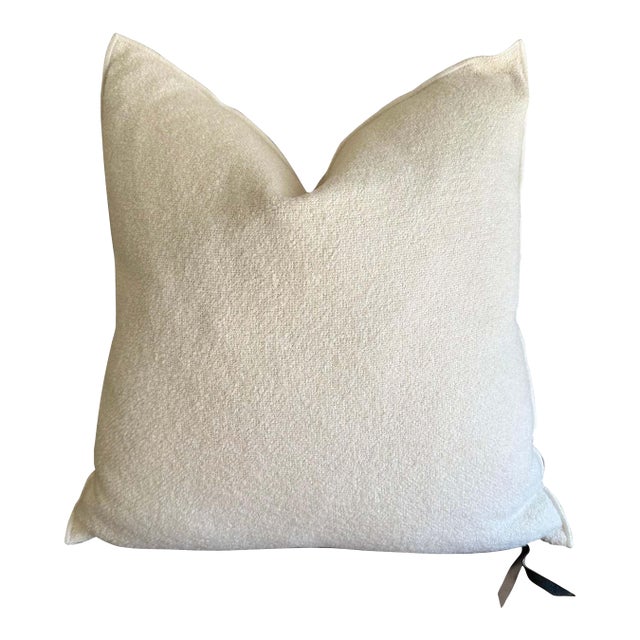 Bouclette French Wool Accent Pillow in Blanc With Down Insert For Sale