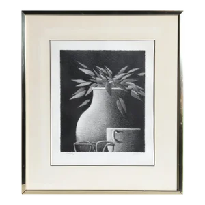 Tall Vase With Glasses, Robert Kipniss Lithograph, Signed in Pencil