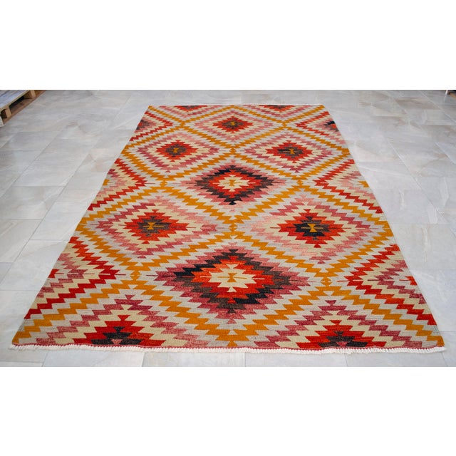 Turkish Hand Made Barak Kilim Area Rug Diamond Design - 5′10″ × 9′6″ For Sale - Image 12 of 14