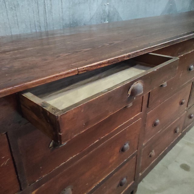 Brown Vintage Carpenters Workbench in Pine For Sale - Image 8 of 14