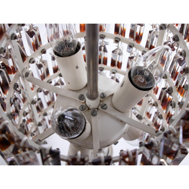 5-Tier Triedi Chandelier with Amber Murano Glass Prisms, 1960s For Sale - Image 9 of 14