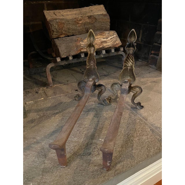 Vintage Ornate Brass Fireplace Andirons—A Pair For Sale In New York - Image 6 of 8
